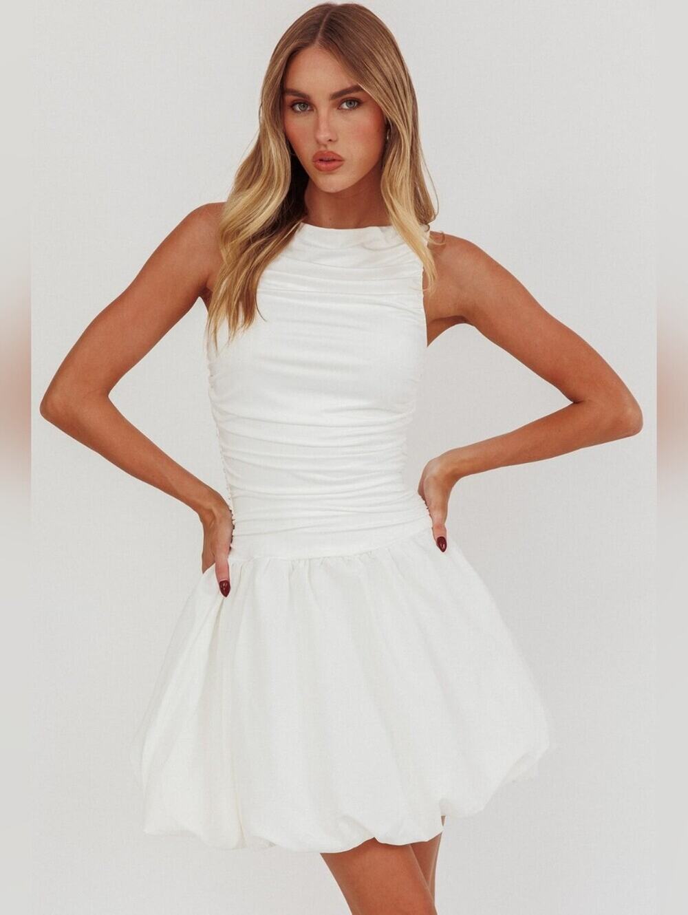 Here Comes The Sun Dalayla White Sleeveless Bubble-Hem Dress